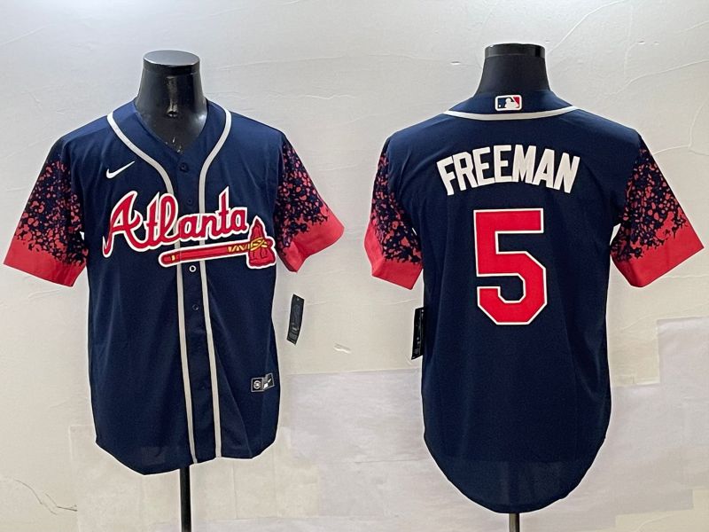 Men Atlanta Braves #5 Freeman Drak Blue Fashion Game 2025 Nike MLB Jersey style 6